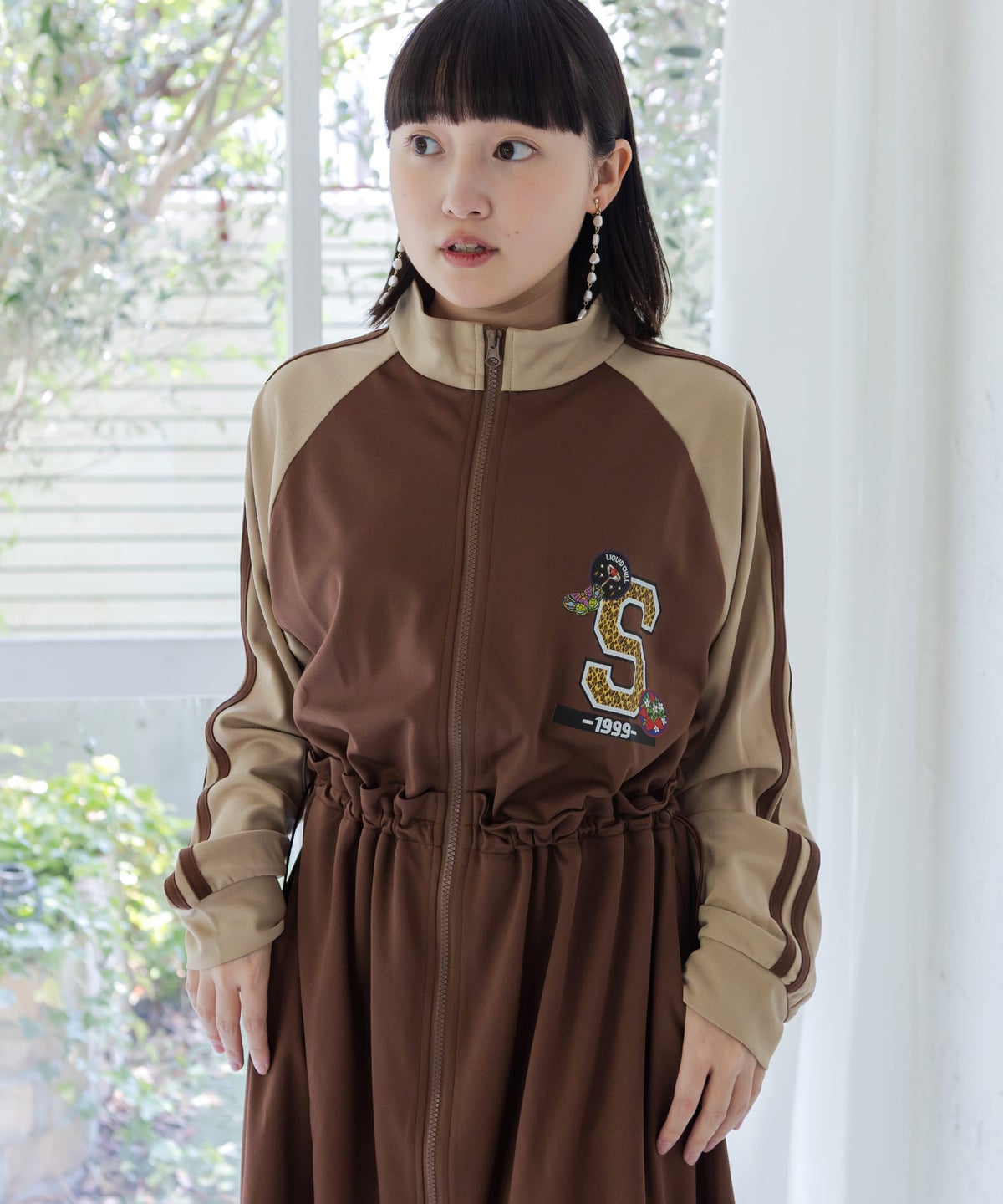 レオパードロゴ 配色ジャージワンピ-3