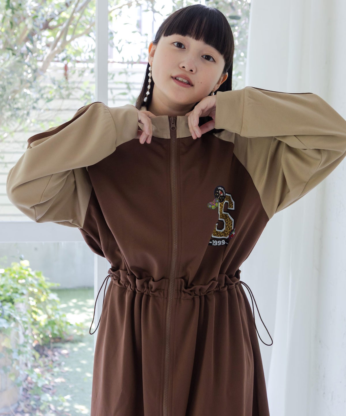レオパードロゴ 配色ジャージワンピ-9