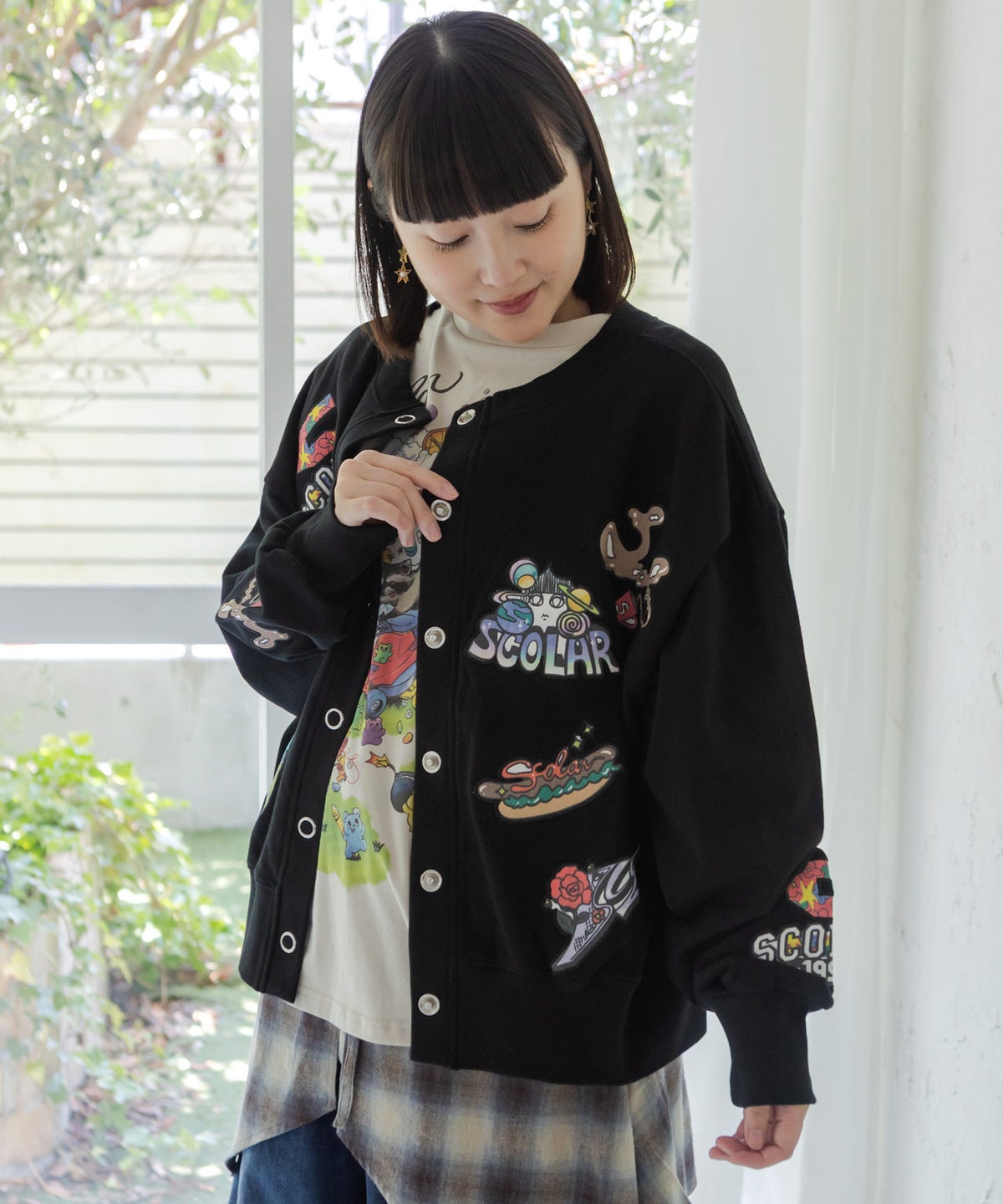 ワッペン風刺繍 2wayカーディガン-1