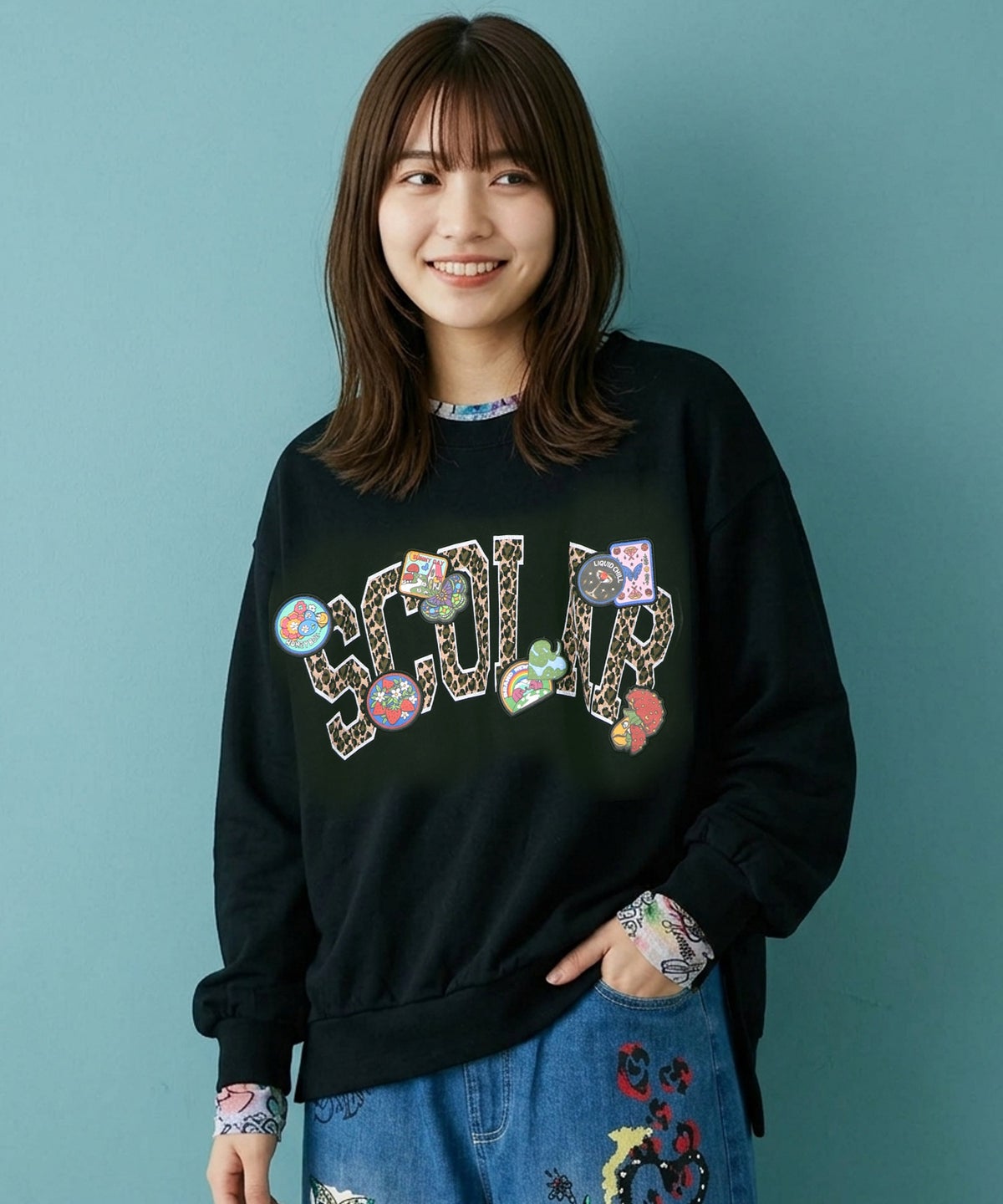 ワッペン風刺繍 レオパードロゴプルオーバー-1