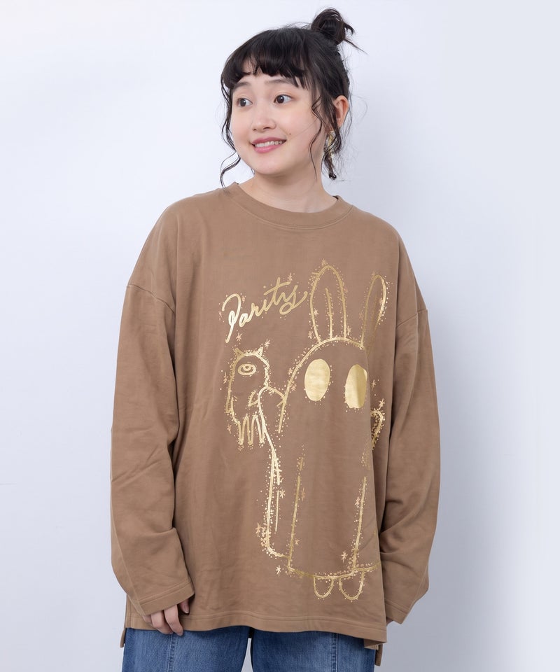 ぷっくりおばけウサギ ラメプリントプルオーバー-1