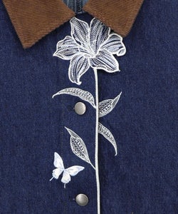 デニム×コーデュロイ 花刺繍配色ジャケット-14