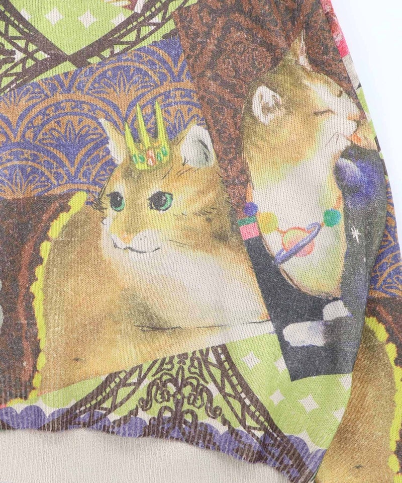 ネコ貴族コラージュ柄 ニットプルオーバー-12