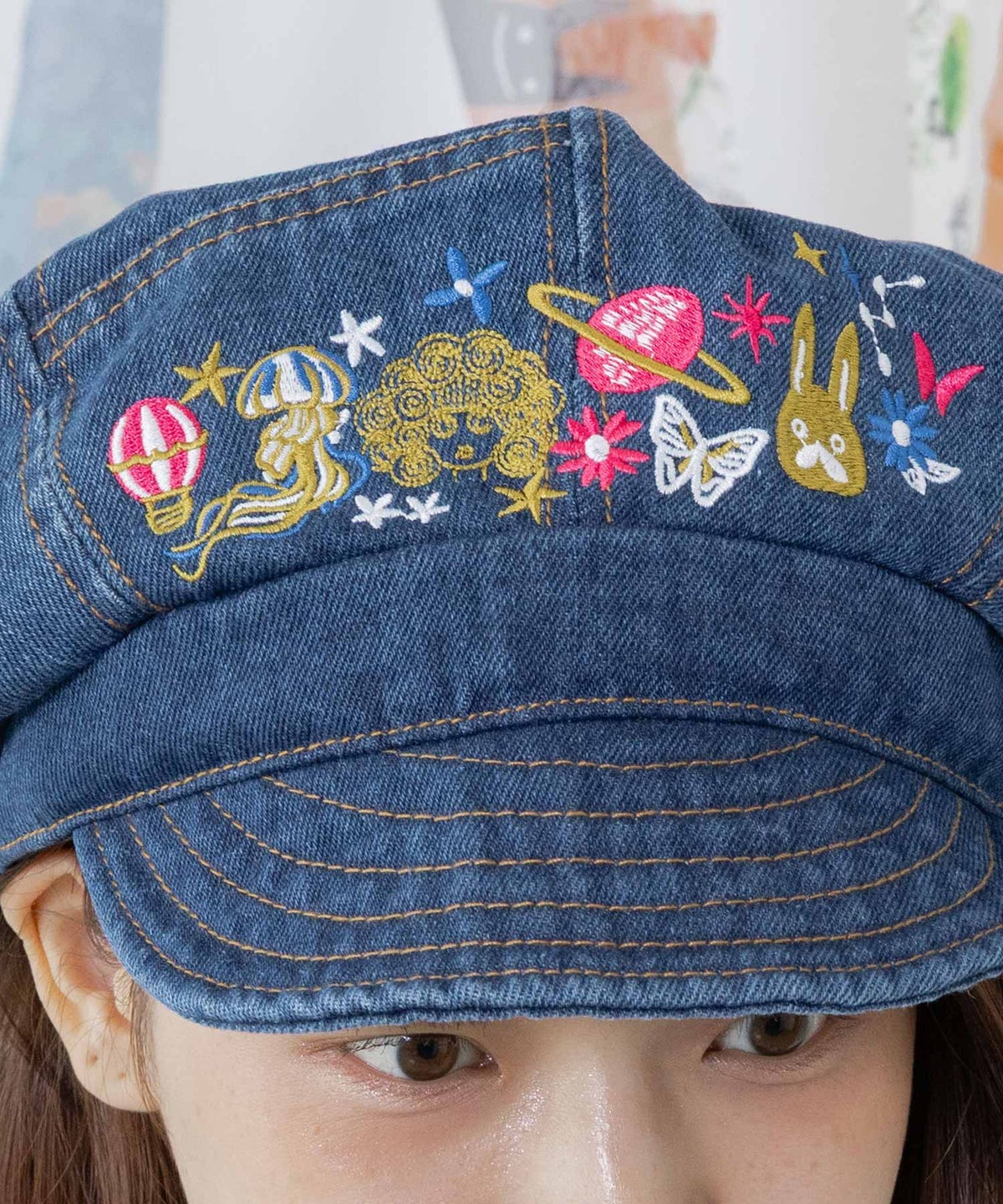刺繍入りデニムキャスケット-4