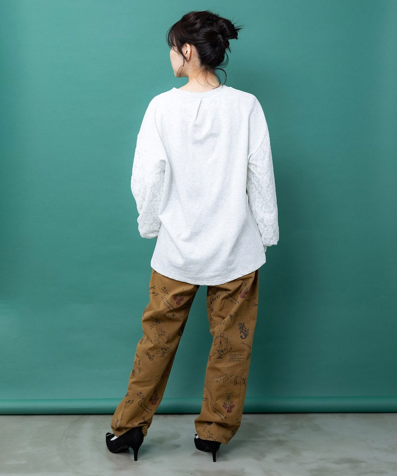 アンティーク柄 デニムor綿ツイル バレルパンツ-3