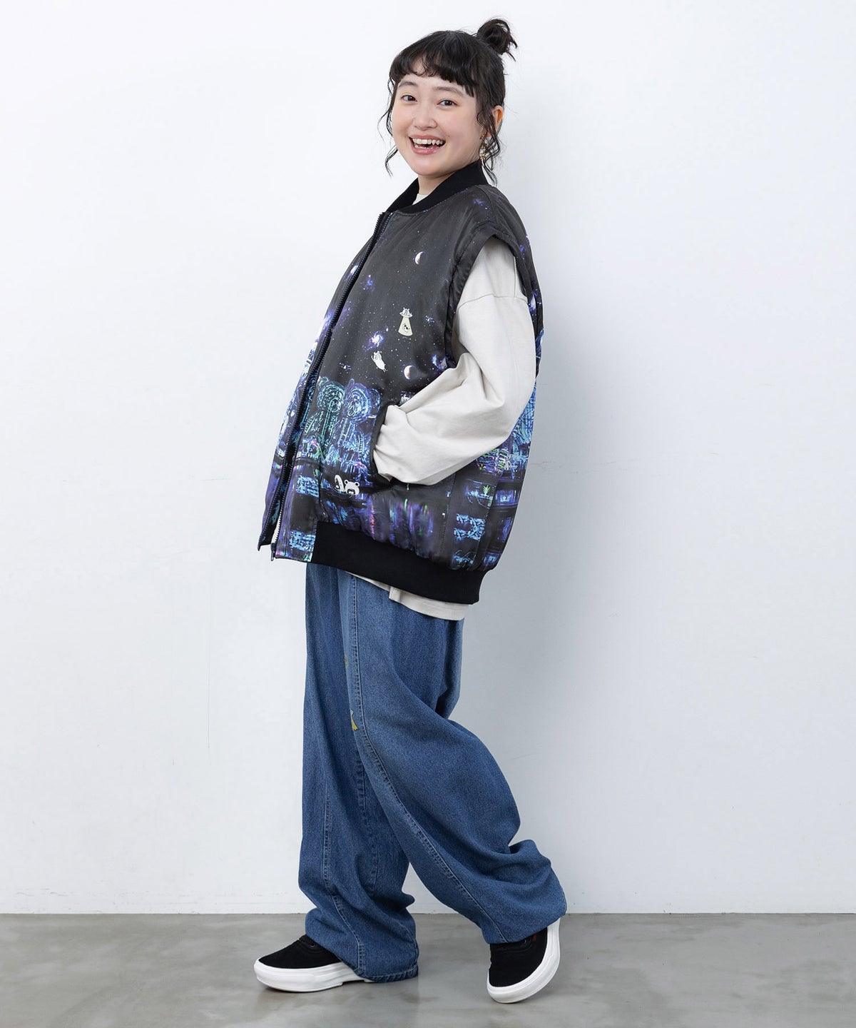 シールぺたぺた風プリント デニムパンツ-3