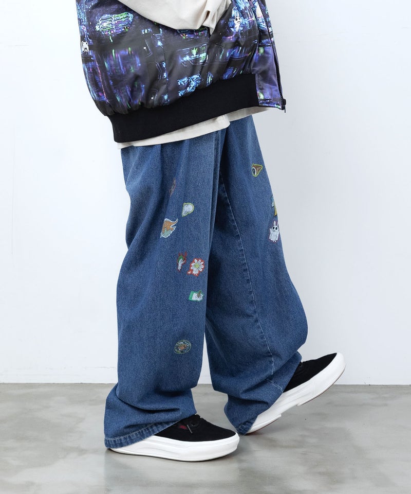シールぺたぺた風プリント デニムパンツ-5