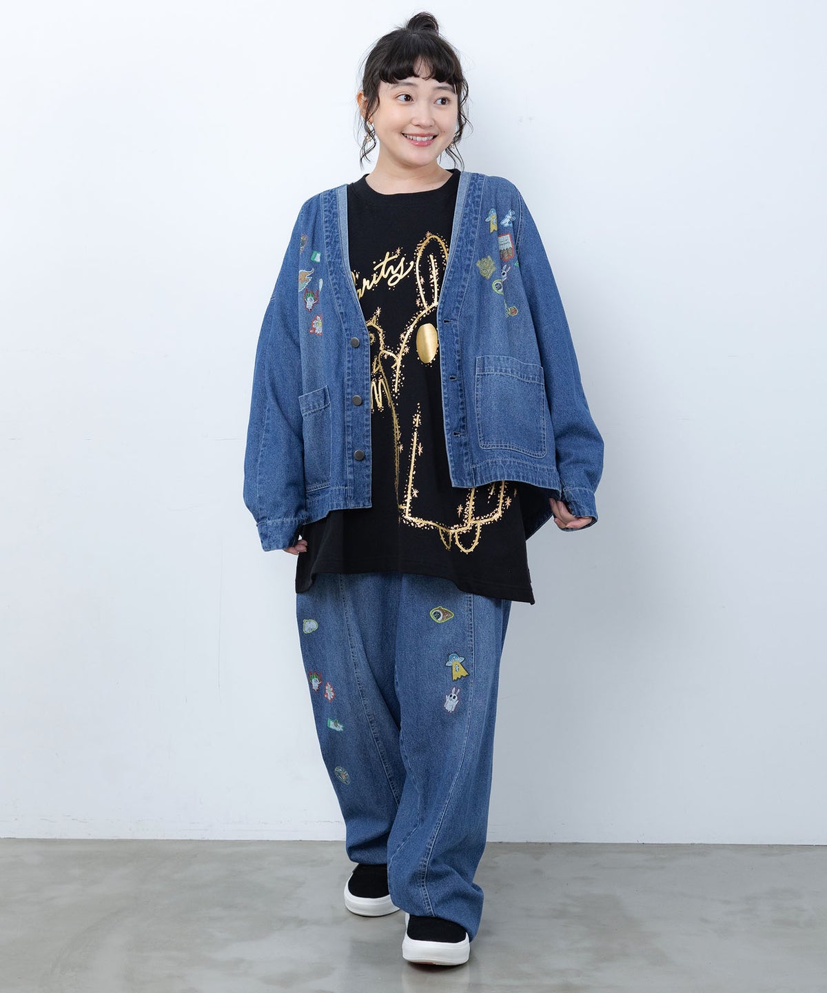 シールぺたぺた風プリント デニムパンツ-9
