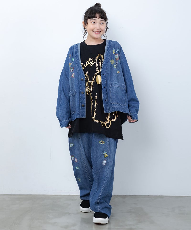 シールぺたぺた風プリント デニムパンツ-9