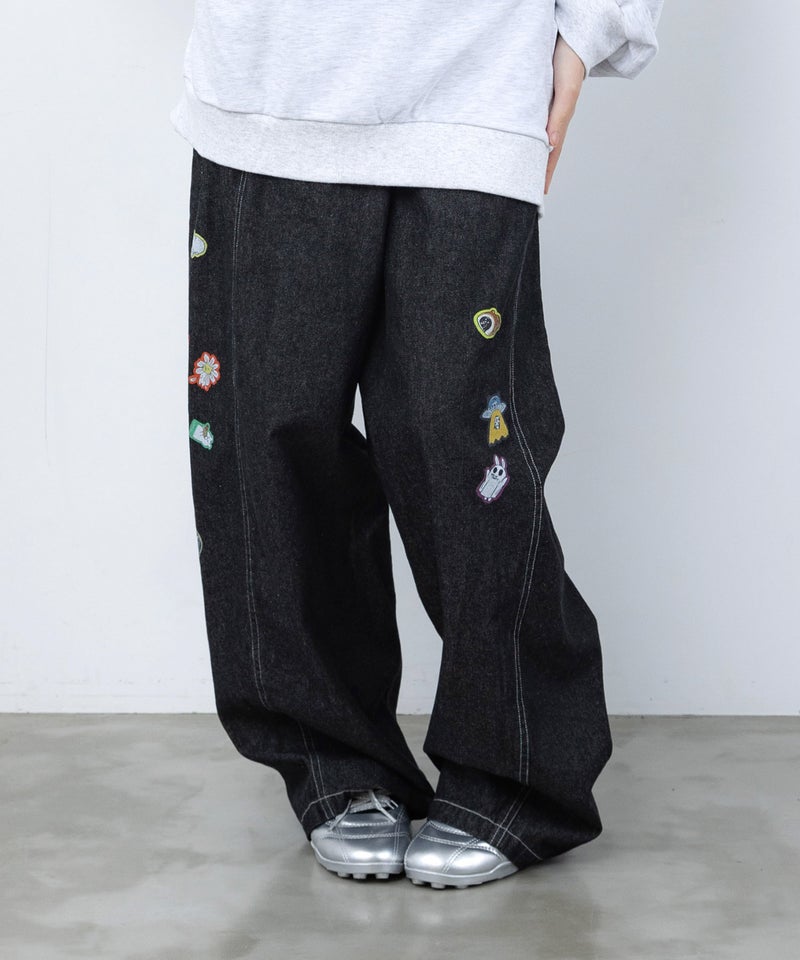 シールぺたぺた風プリント デニムパンツ-10