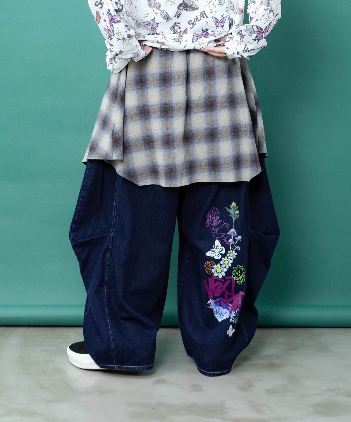 チェック巻きスカート付き 3wayデニムパンツ-5