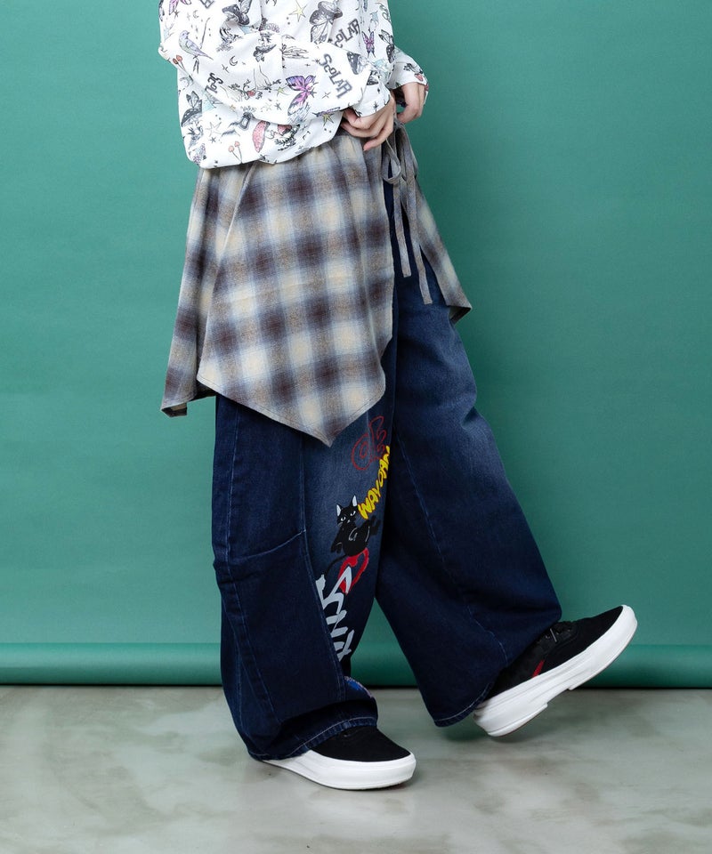 チェック巻きスカート付き 3wayデニムパンツ-6