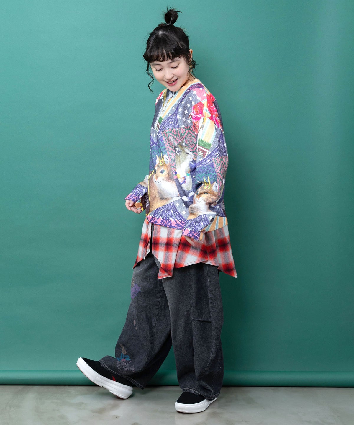 チェック巻きスカート付き 3wayデニムパンツ-14