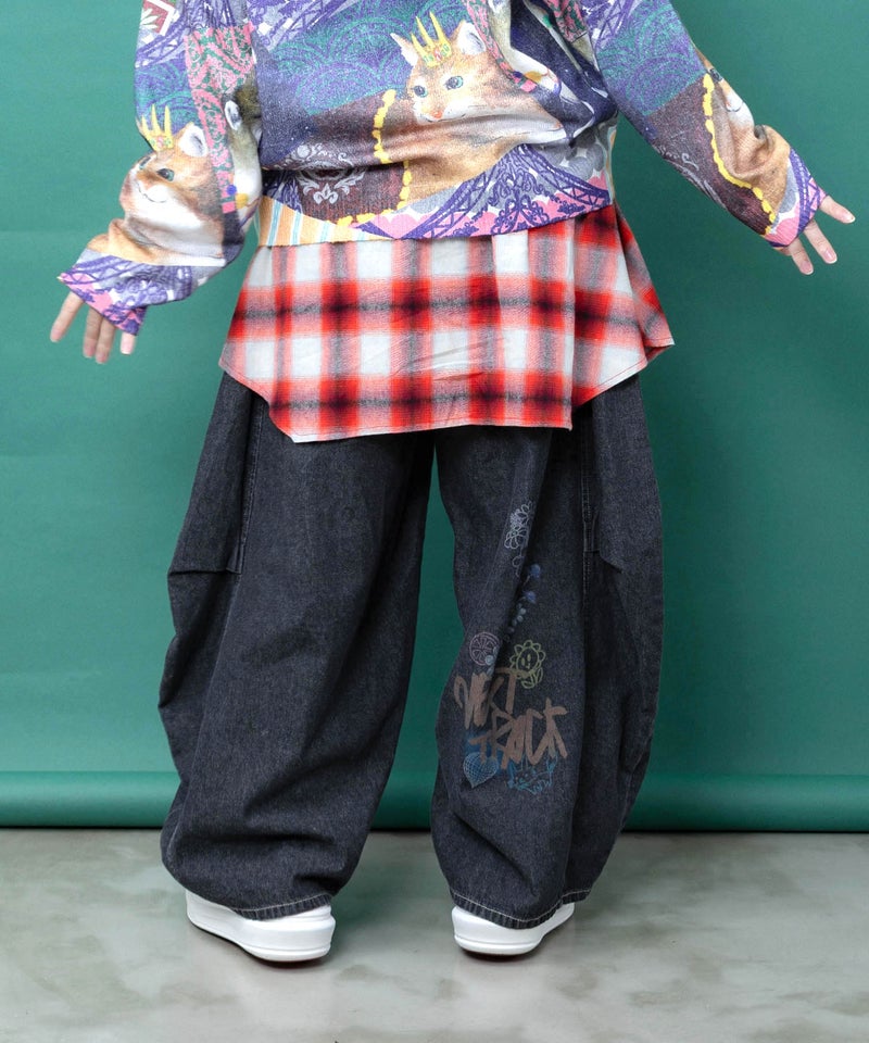 チェック巻きスカート付き 3wayデニムパンツ-16