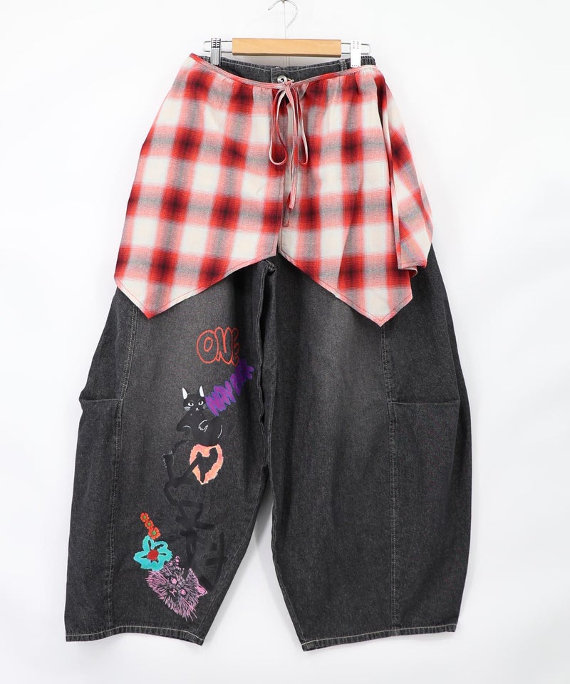 チェック巻きスカート付き 3wayデニムパンツ-19