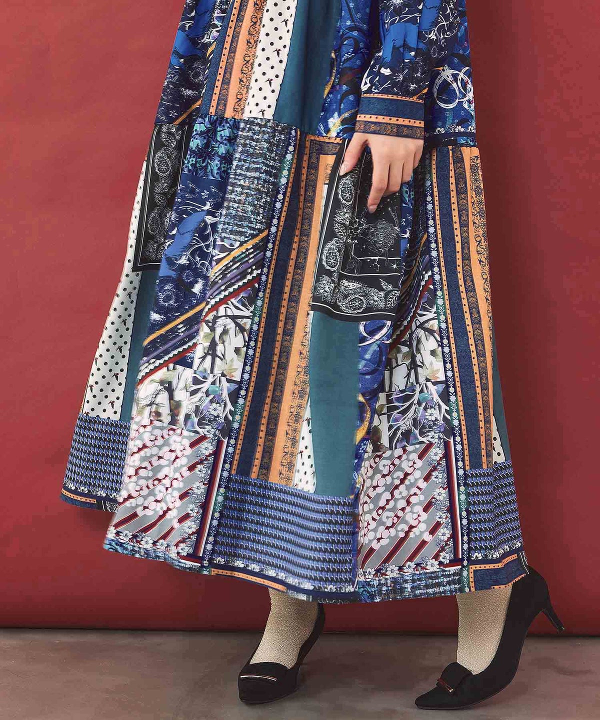 幾何学バンダナコラージュ柄 シャツワンピース-8