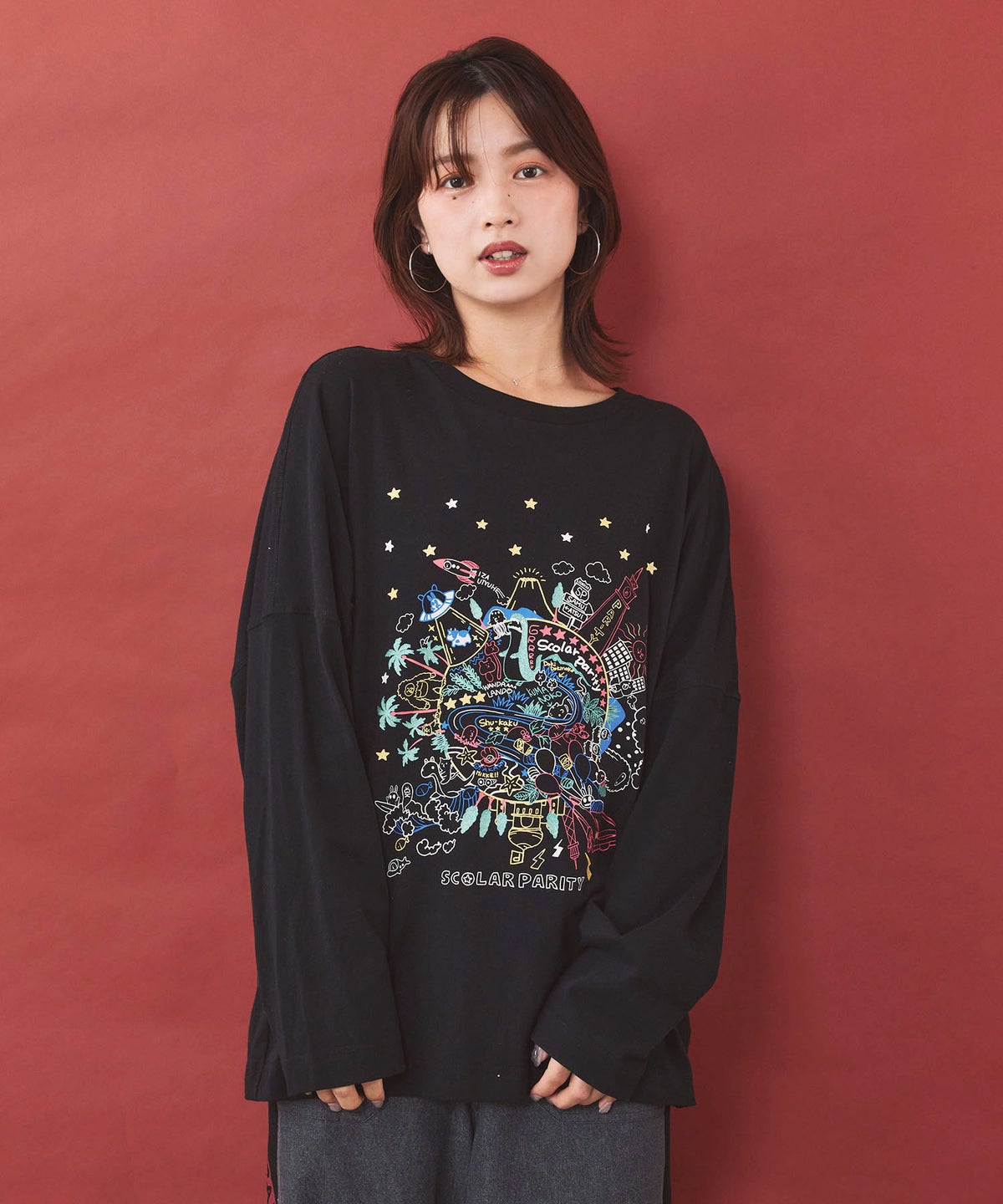 Parityキャラ 惑星ラメプリントTシャツ-1