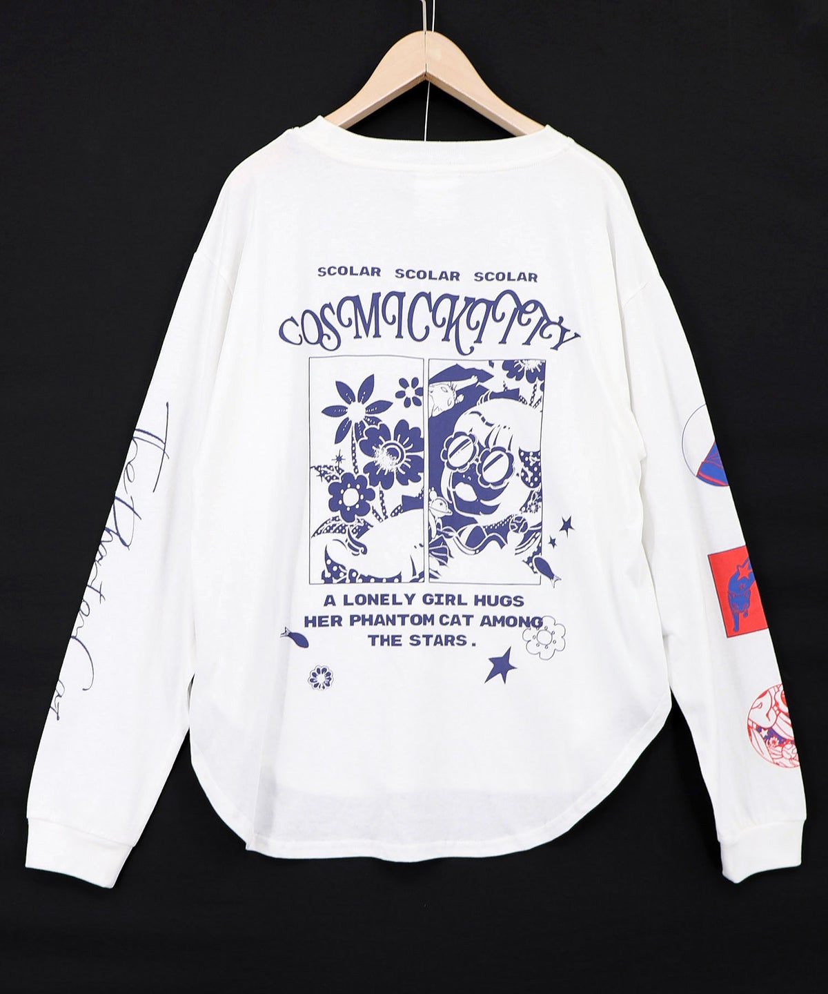 惑星ガールと宇宙ネコ柄Tシャツ-10