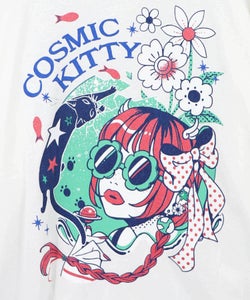 惑星ガールと宇宙ネコ柄Tシャツ-11