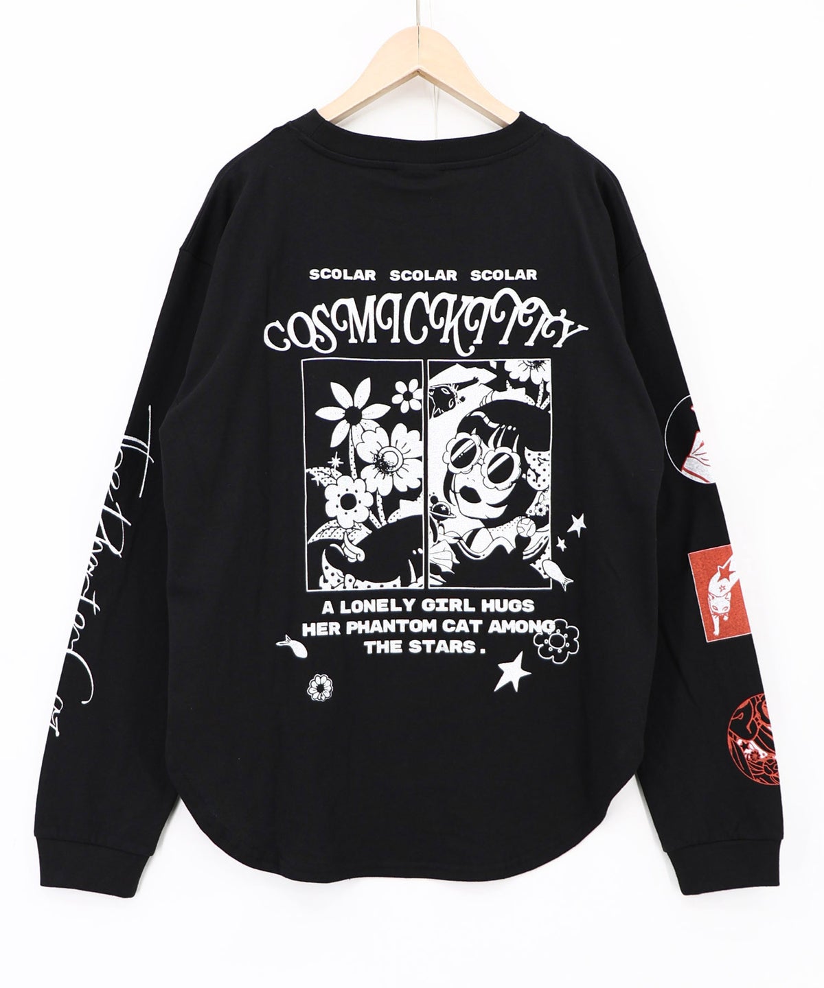 惑星ガールと宇宙ネコ柄Tシャツ-13