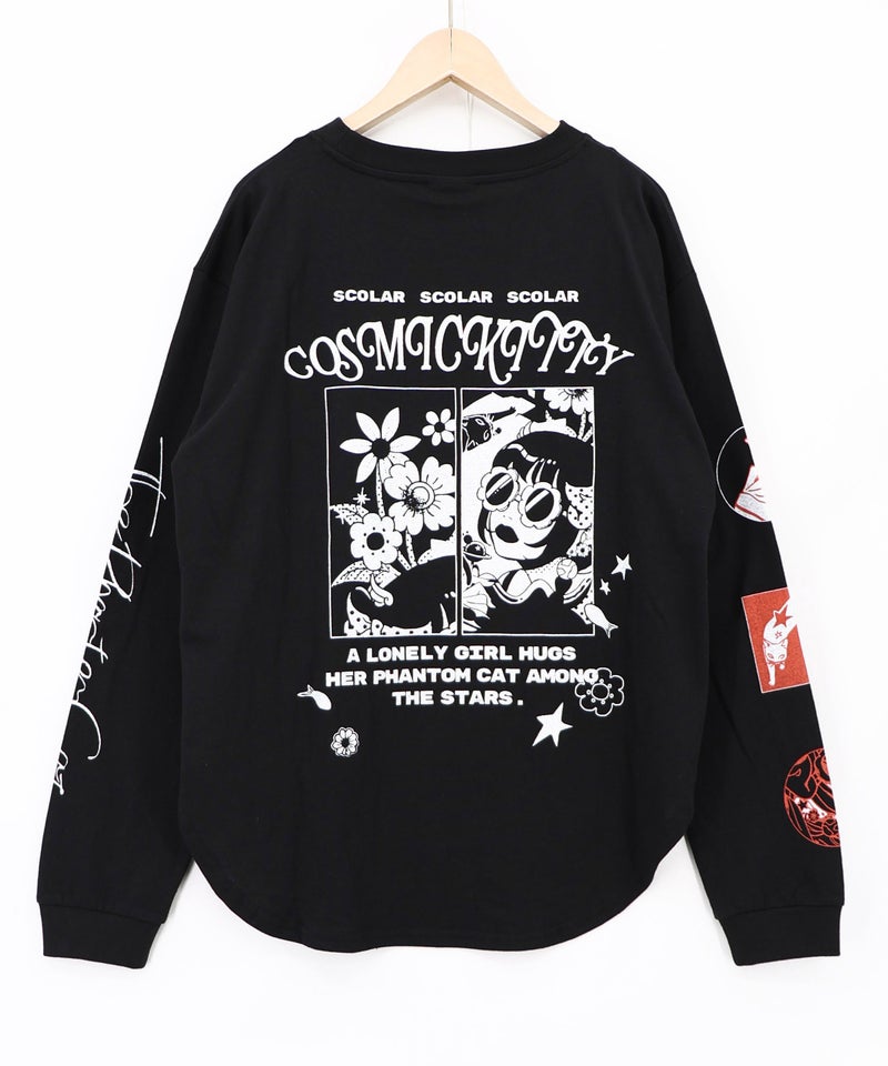 惑星ガールと宇宙ネコ柄Tシャツ-13