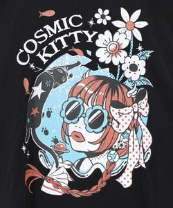 惑星ガールと宇宙ネコ柄Tシャツ-14