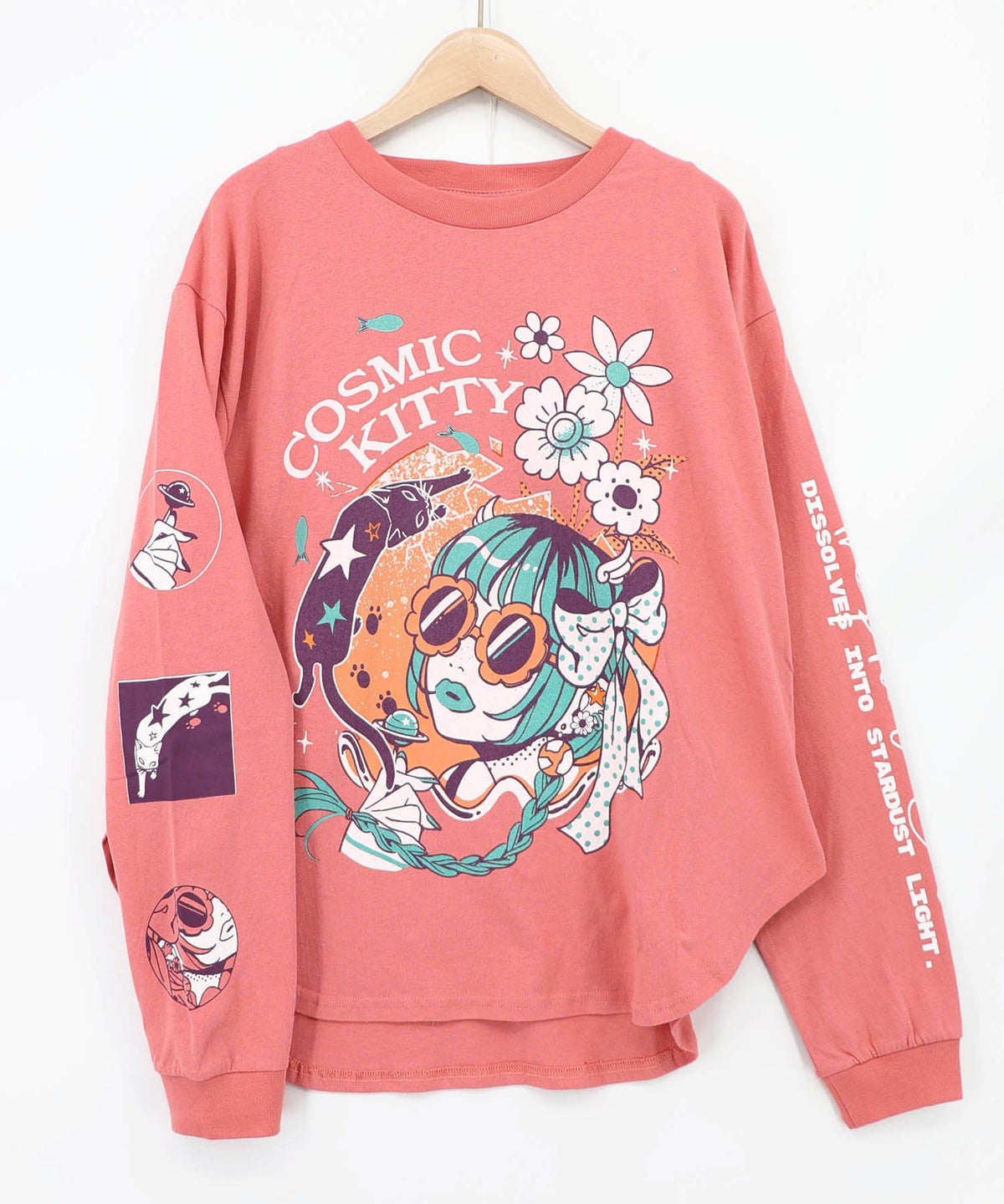 惑星ガールと宇宙ネコ柄Tシャツ-15