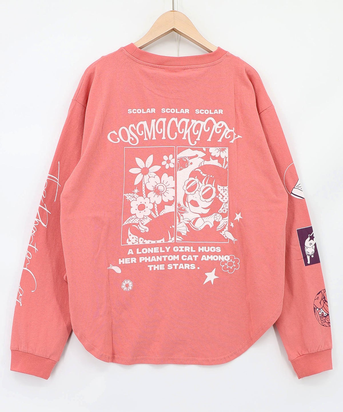 惑星ガールと宇宙ネコ柄Tシャツ-16