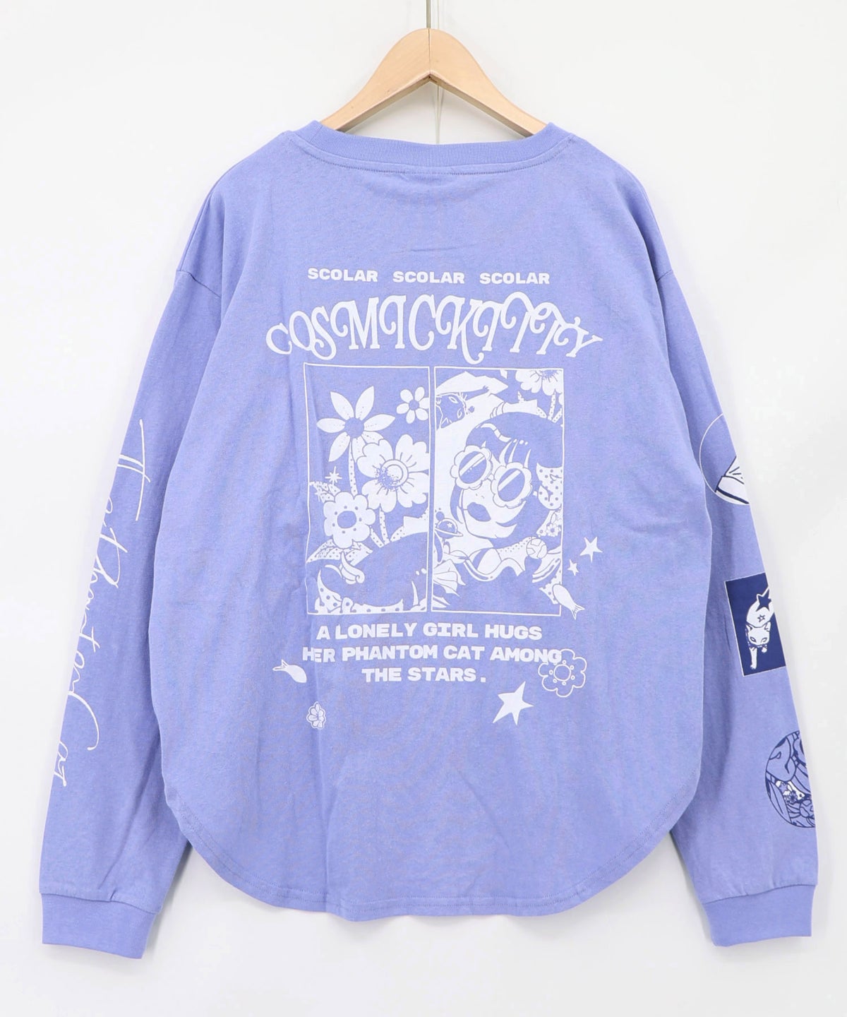 惑星ガールと宇宙ネコ柄Tシャツ-19