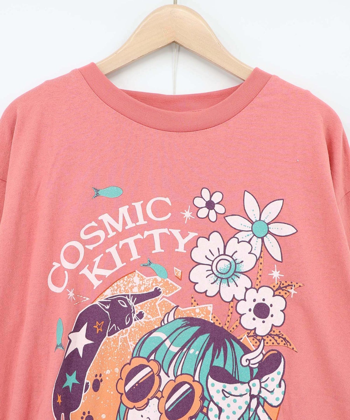 惑星ガールと宇宙ネコ柄Tシャツ-21