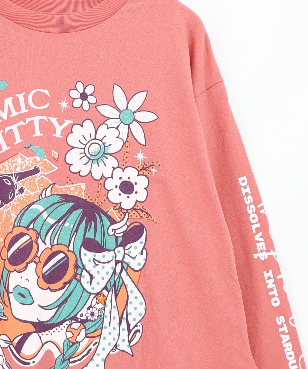 惑星ガールと宇宙ネコ柄Tシャツ-22