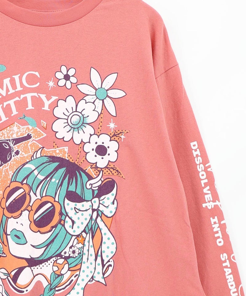 惑星ガールと宇宙ネコ柄Tシャツ-22