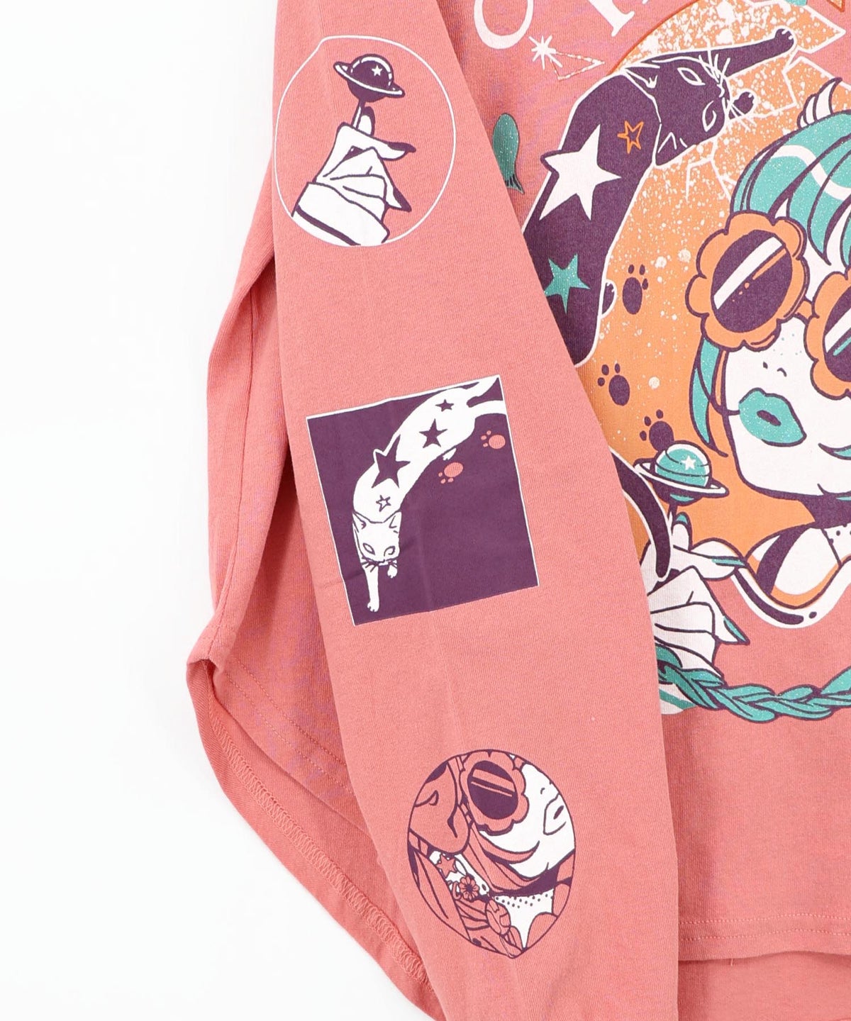 惑星ガールと宇宙ネコ柄Tシャツ-23
