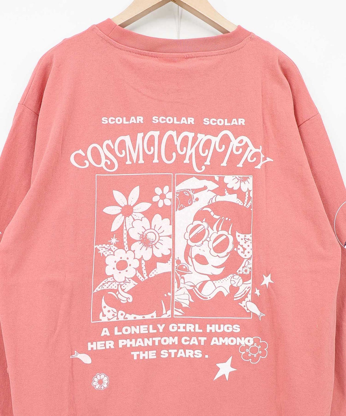 惑星ガールと宇宙ネコ柄Tシャツ-26
