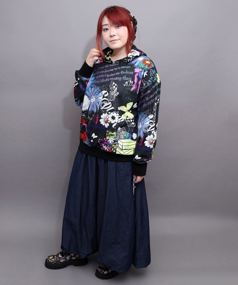 スカラーPOP総柄 フード付きパーカー-5