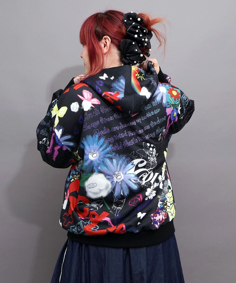 スカラーPOP総柄 フード付きパーカー-7