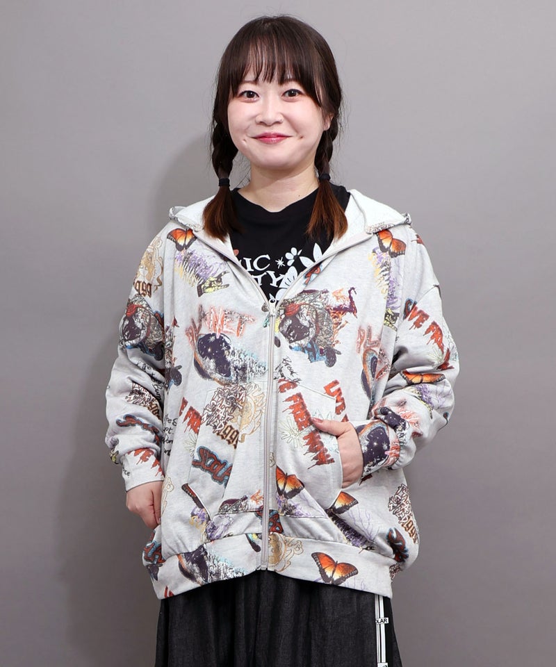 惑星POP総柄ジップパーカー-3