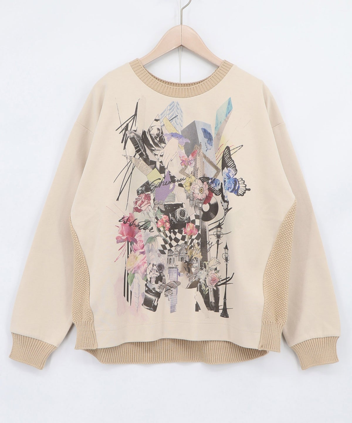 レトロ×モダンコラージュ柄 ニット切替プルオーバー-7