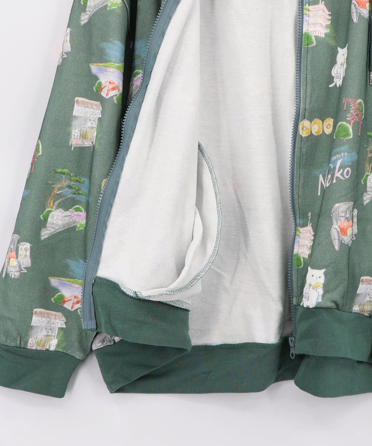 日本を旅するネコ柄 総柄裏毛パーカー-25