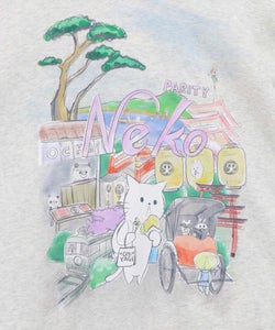 日本を旅するネコ柄 フード付き裏毛プルオーバー-13