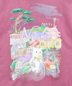 日本を旅するネコ柄 フード付き裏毛プルオーバー-19