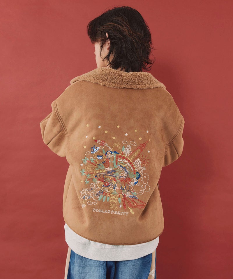 Parityキャラ刺繍 フェイクムートンブルゾン-1
