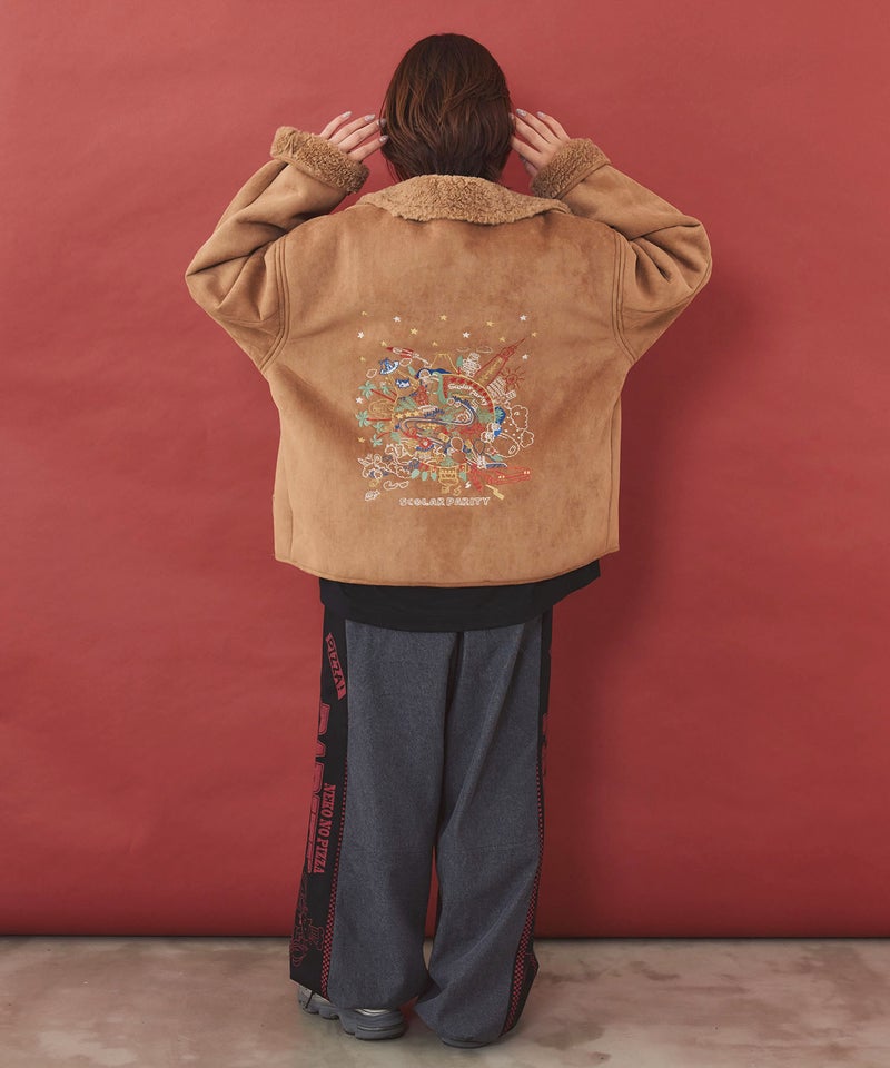 Parityキャラ刺繍 フェイクムートンブルゾン-11