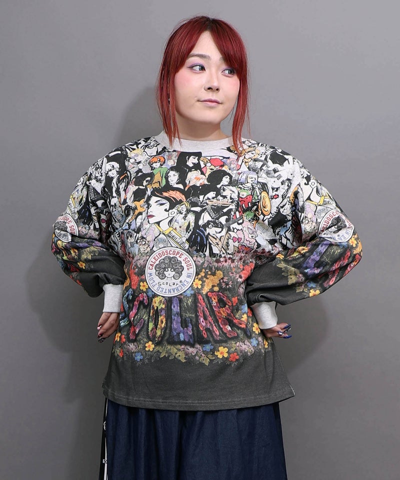 スカラーガール柄 裏毛プルオーバー-1
