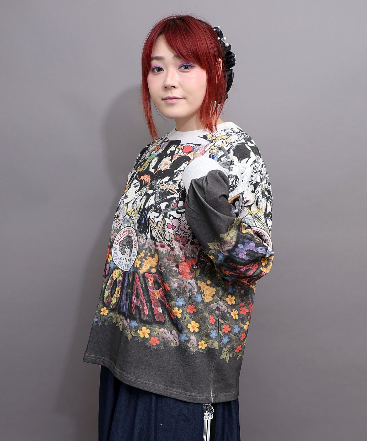 スカラーガール柄 裏毛プルオーバー-3