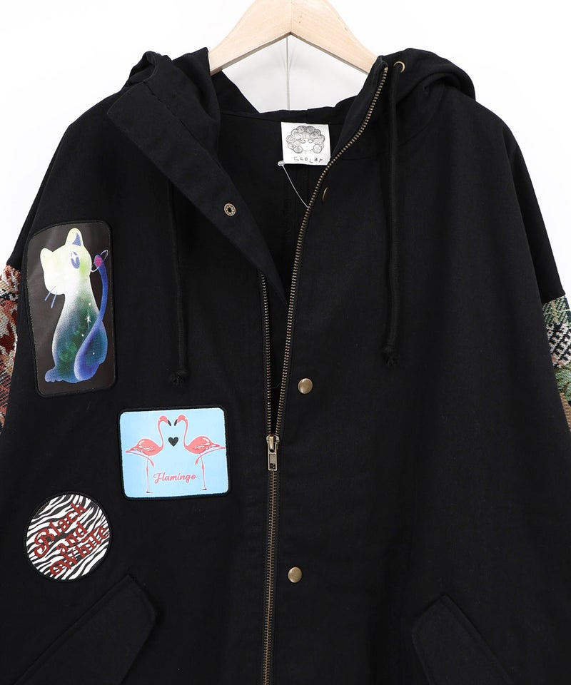 ゴブラン切替 アップリケ刺繍コート-18