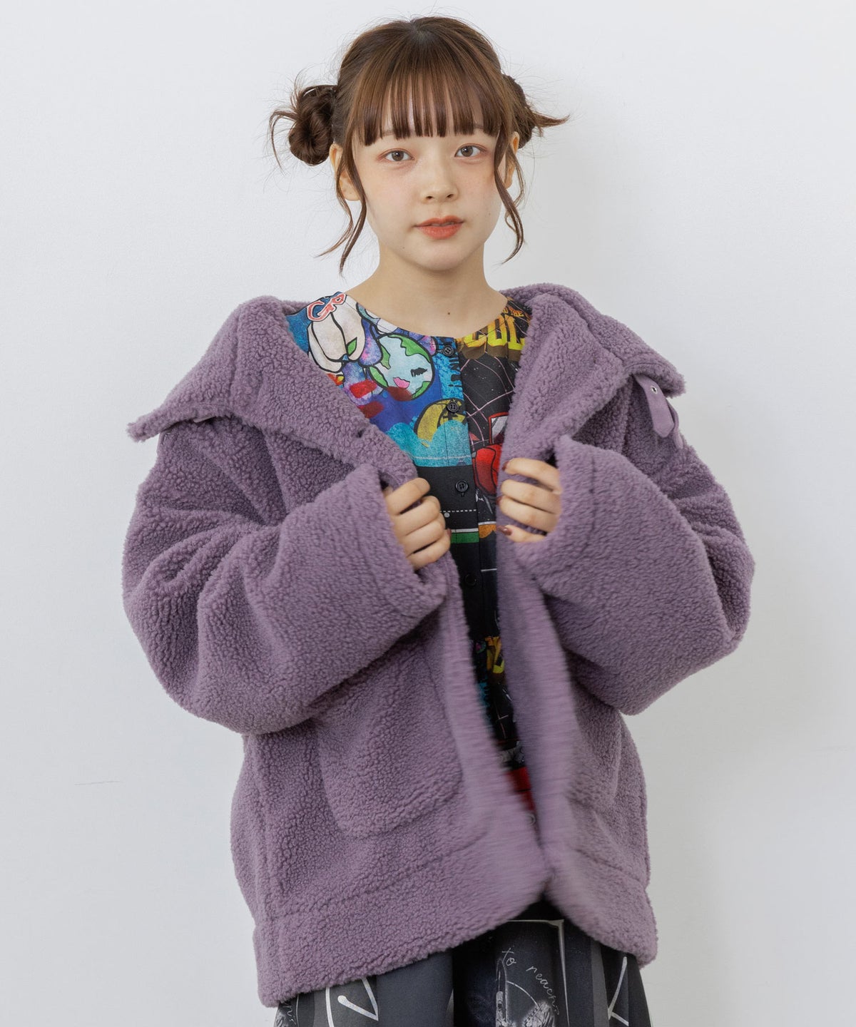 星座&蝶アップリケ ベルト付きボアジャケット-4