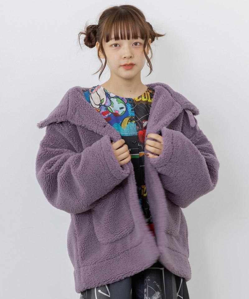 星座&蝶アップリケ ベルト付きボアジャケット-4