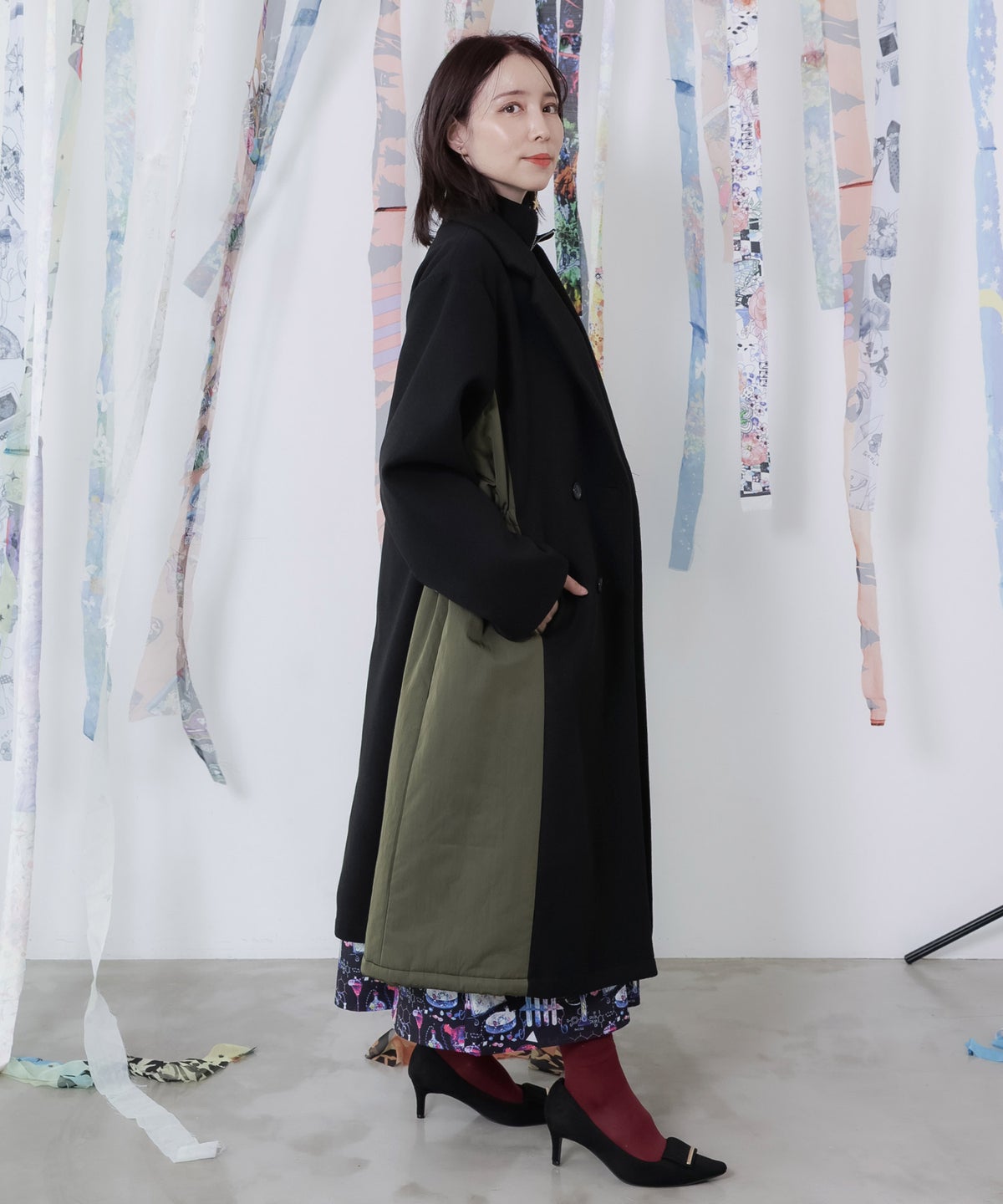 楽器刺繍柄 ナイロン切替メルトンコート-4