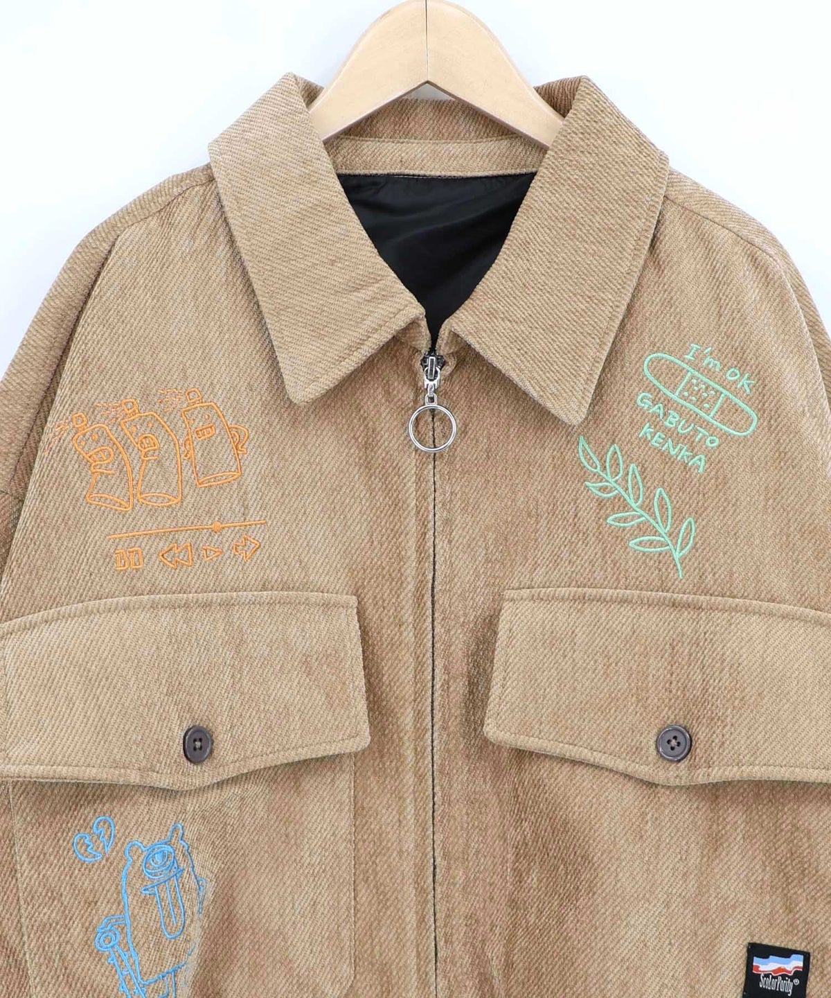 ボアorカットカルゼ キャラ刺繍ジップブルゾン-21